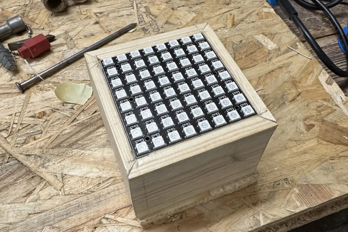 8x8 led matrix fitted into the wooden cube