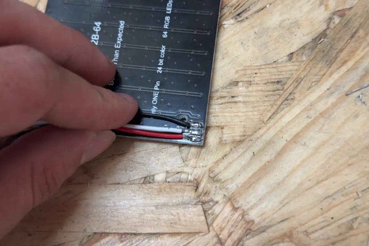 hand-soldering wires to the led matrix