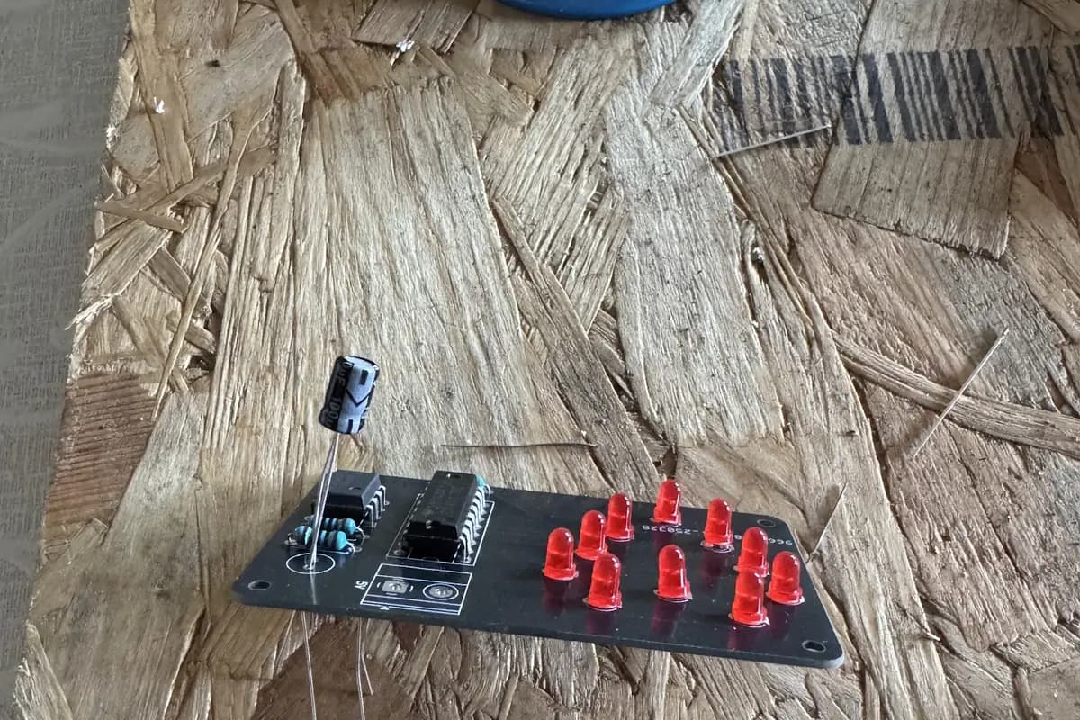 assembled board with red heart LEDs