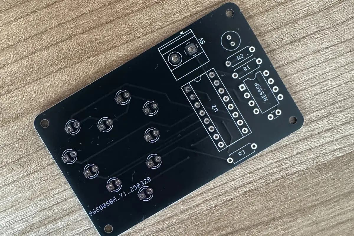 bare valentines pcb with NE555 footprint